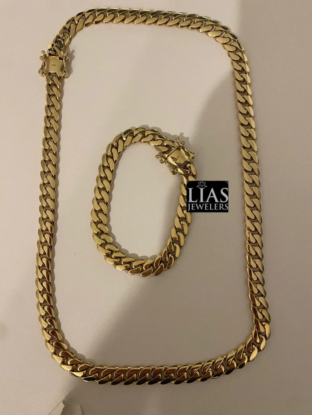 New 14k yellow gold filled Cuban link chain and bracelet set